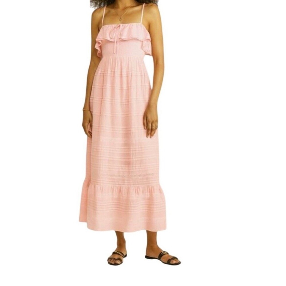 $199 Vineyard Vines Pink Floral Ruffle Tiered Dress Women’s Small Eyelet Strappy